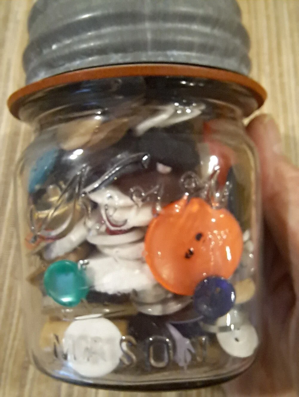 Kerr Mason Jar With Ball Zinc Lid and Seal- Full Of Vintage Buttons. Small Jar